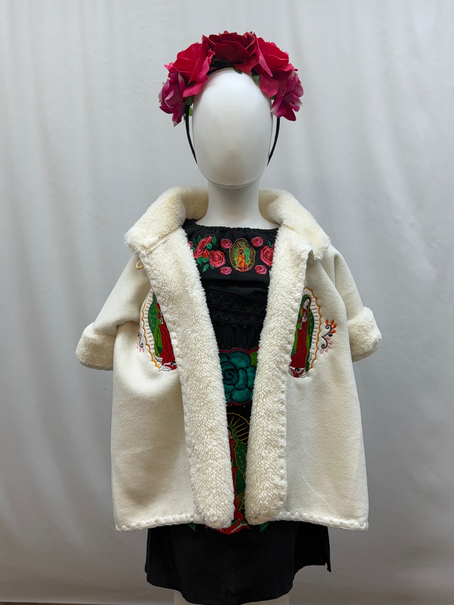 Girl's Virgen de Guadalupe Embroidered Dress with Belt
