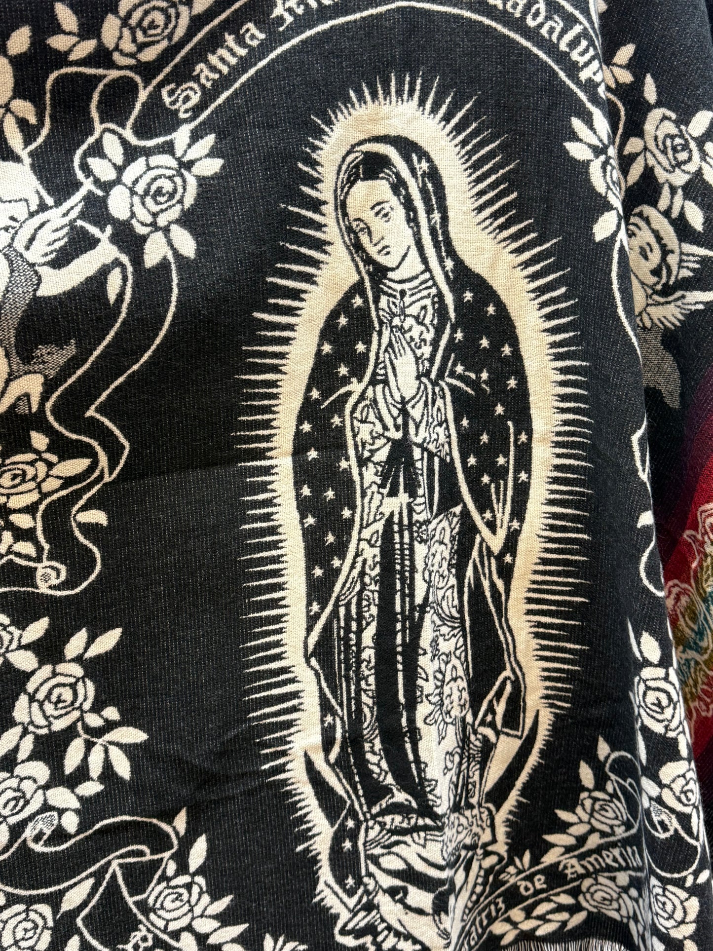 Women's Virgin of Guadalupe Alpaca Wool Hooded Poncho