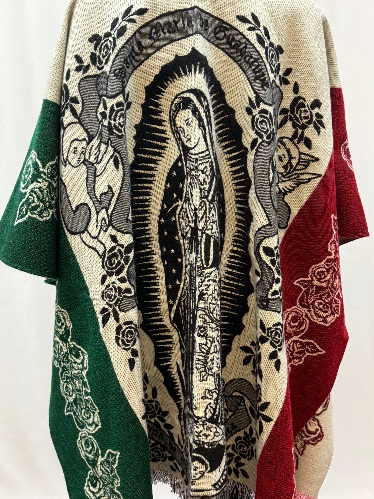 Women's Virgin of Guadalupe Alpaca Wool Hooded Poncho