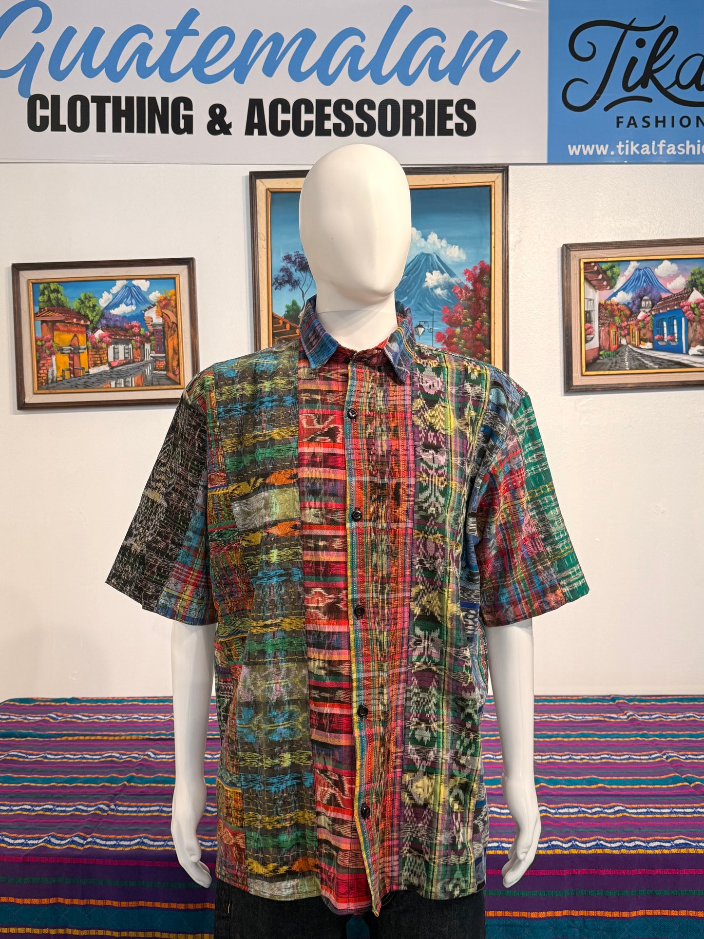 Men's Guatemalan Handwoven Patchwork Collar Shirt