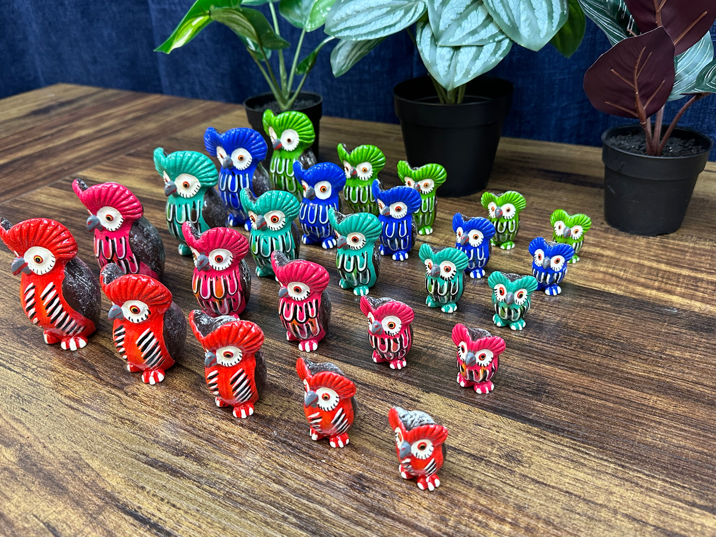 Guatemala Hand Painted Family Owl Set