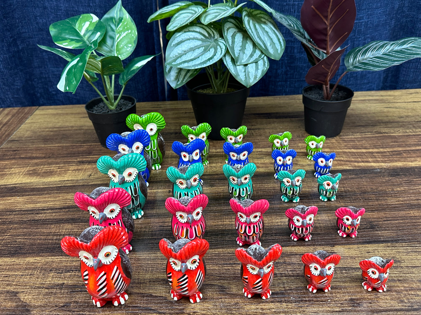 Guatemala Hand Painted Family Owl Set