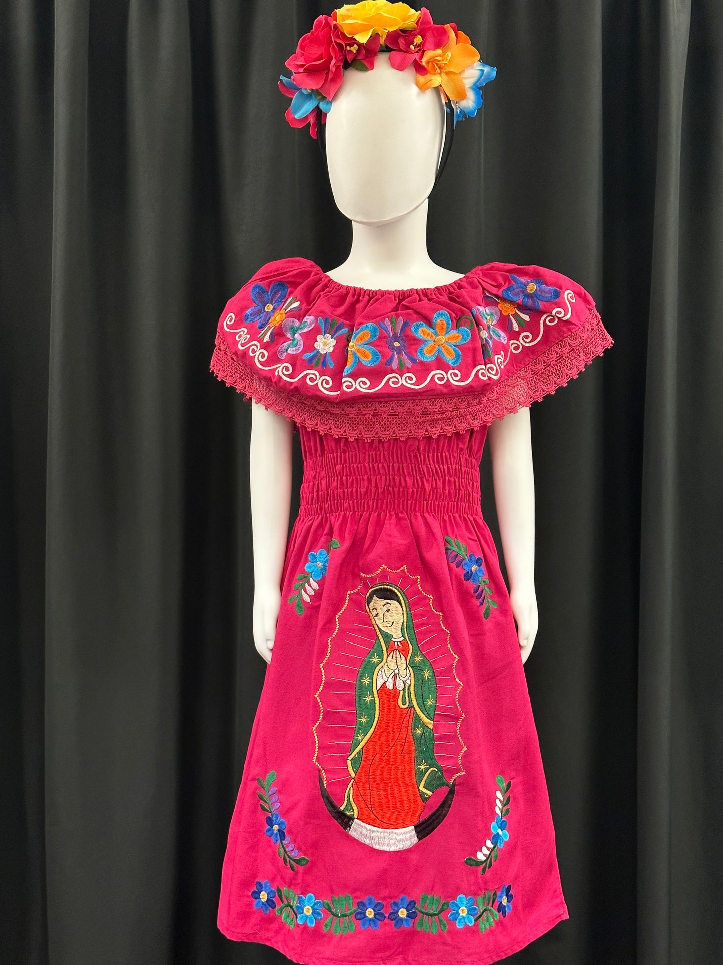 Girl's Mexican Virgen de Guadalupe Embroidered Dress