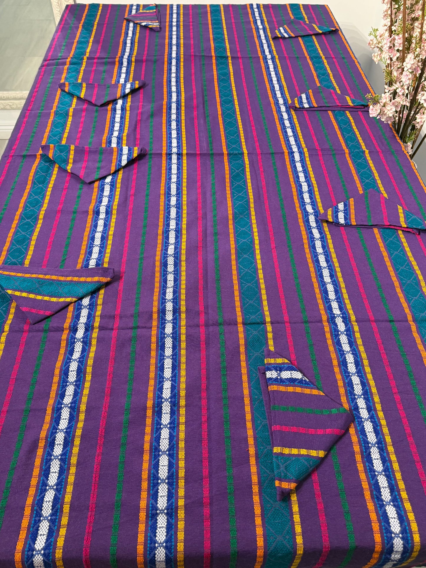 Handwoven Guatemalan Table Cover with Napkins