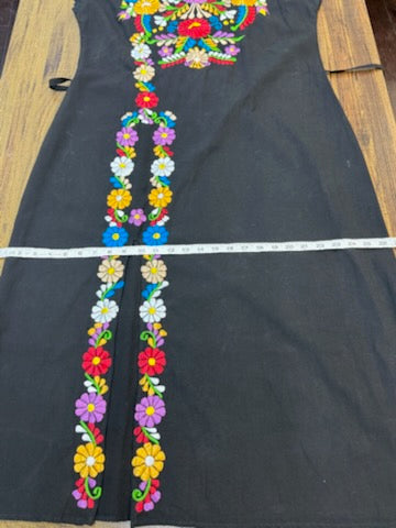 Women's Mexican Embroidered Floral Dress with Slit