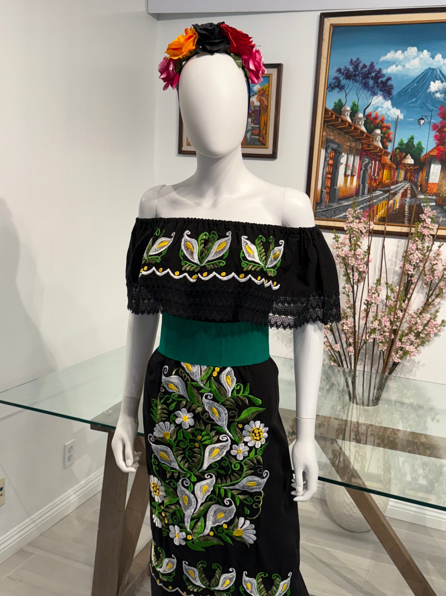 Women's Mexican Calla Lily Embroidered Dress