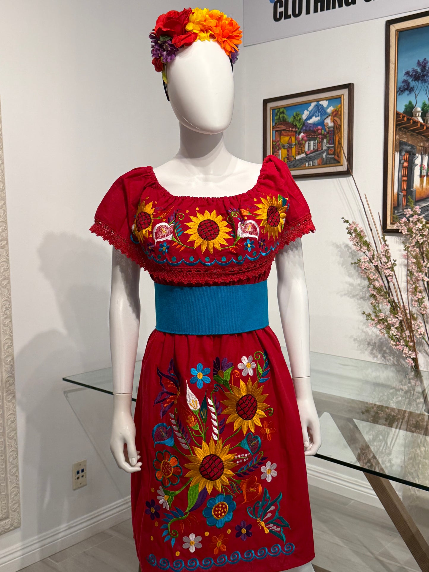 Women's Mexican Embroidered Sunflower Dress