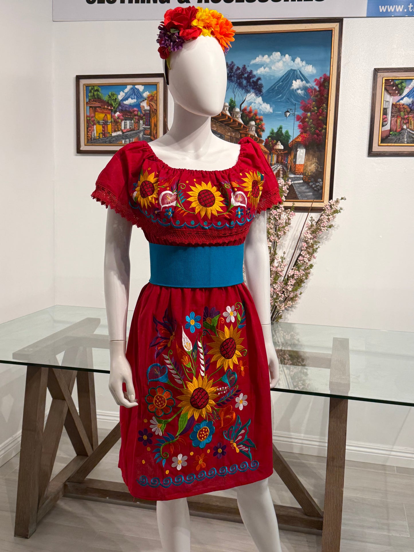 Women's Mexican Embroidered Sunflower Dress