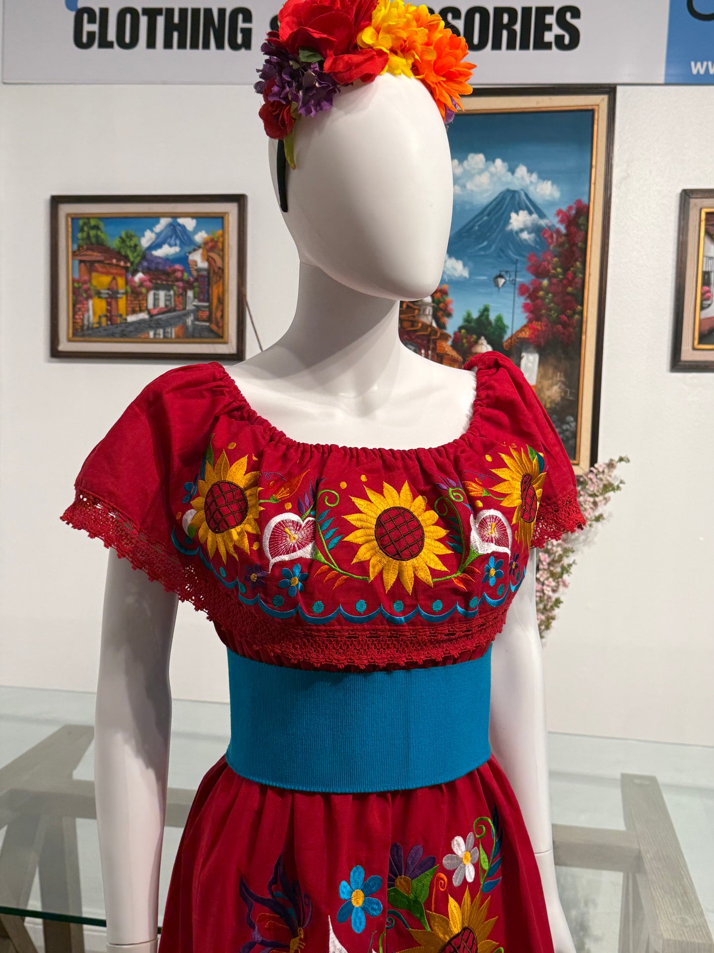 Women's Mexican Embroidered Sunflower Dress