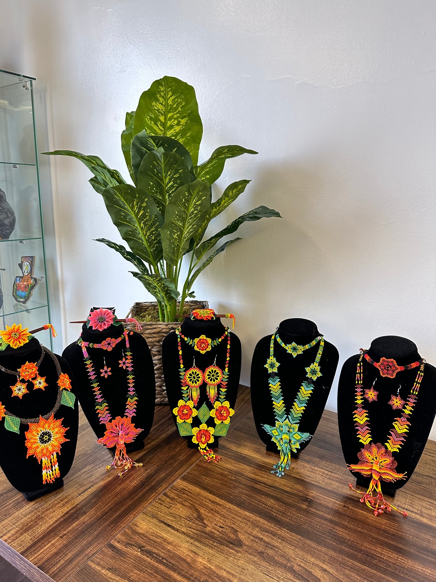 Beaded Sunflower Necklace Set with Barrete