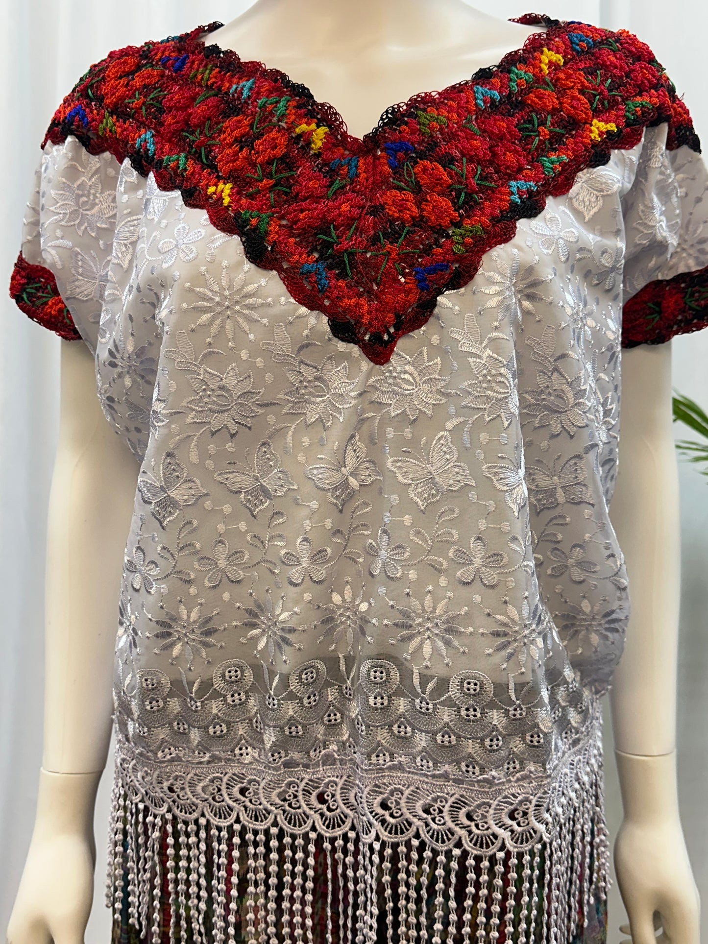 Guatemalan Fringe Crochet Floral Huipil