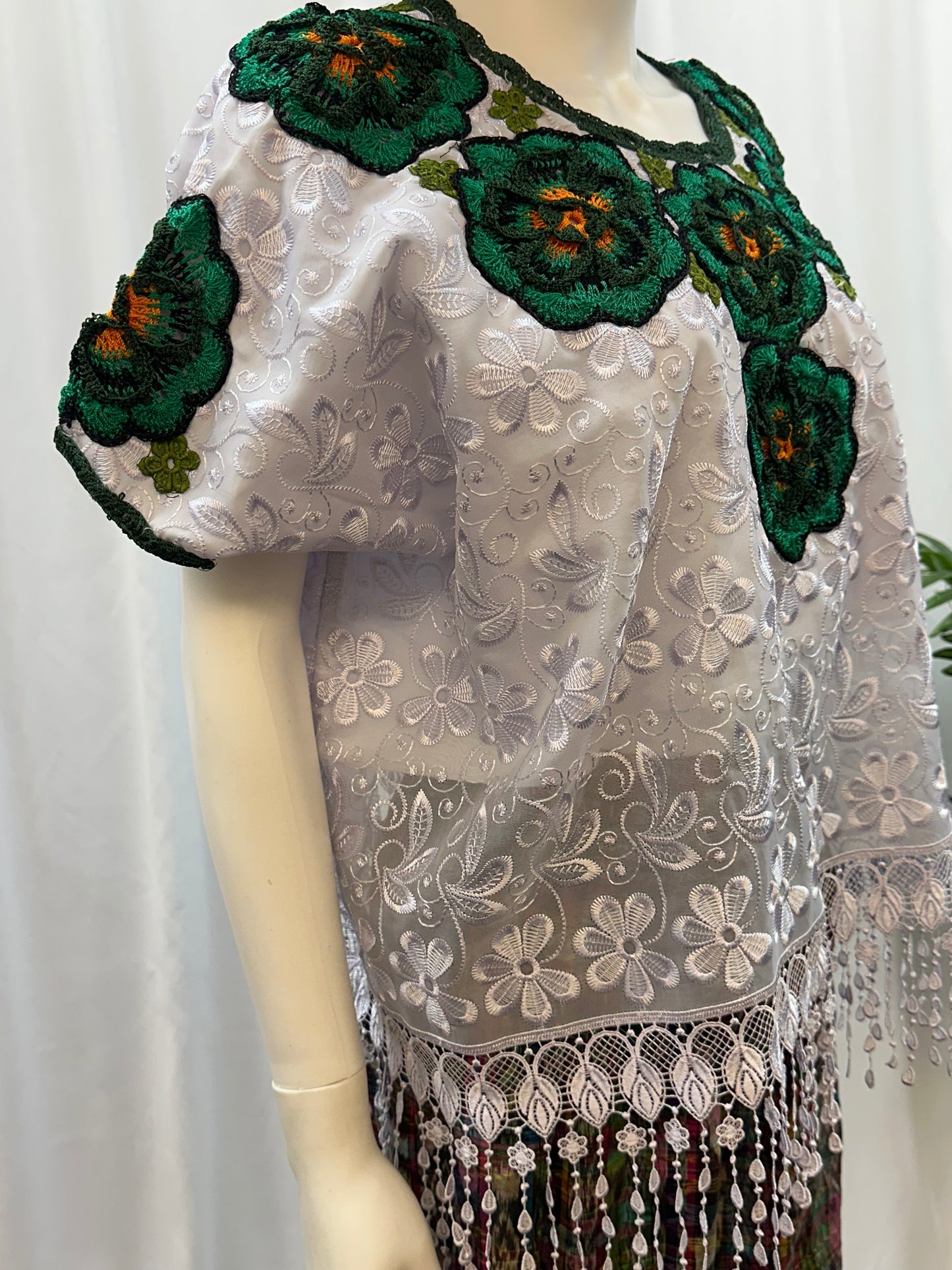 Guatemalan Fringe Crochet Rose Huipil