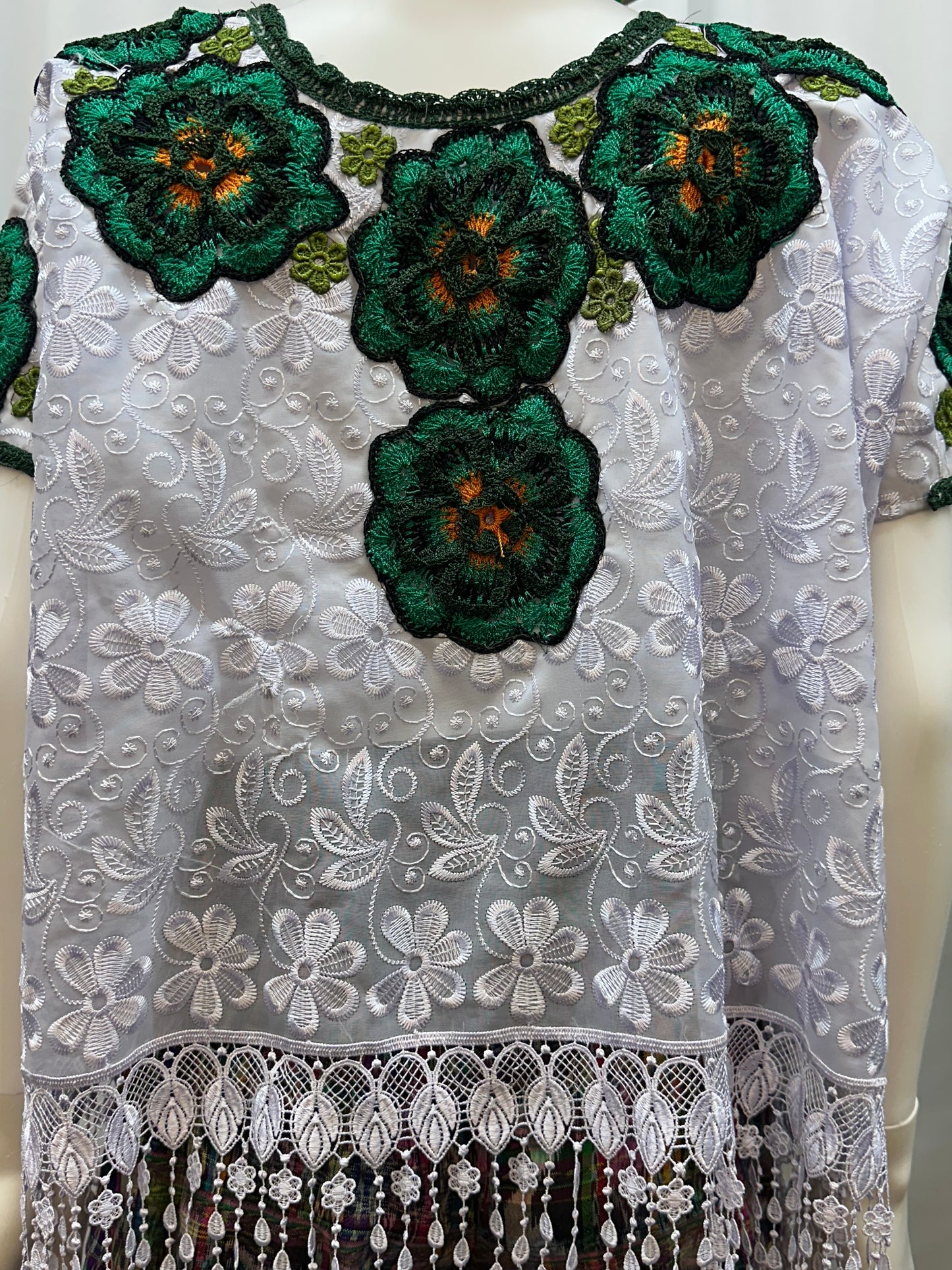 Guatemalan Fringe Crochet Rose Huipil