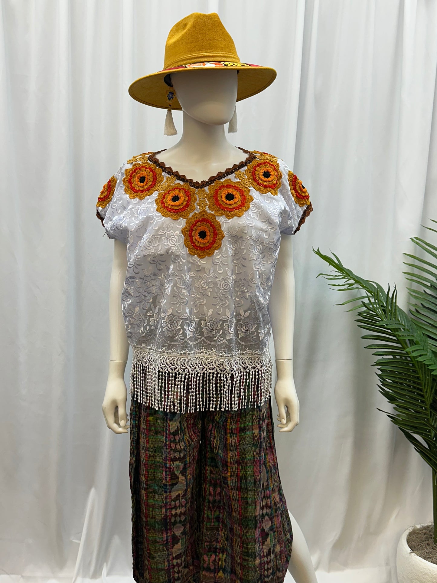 Guatemalan Fringe Crochet Rose Huipil