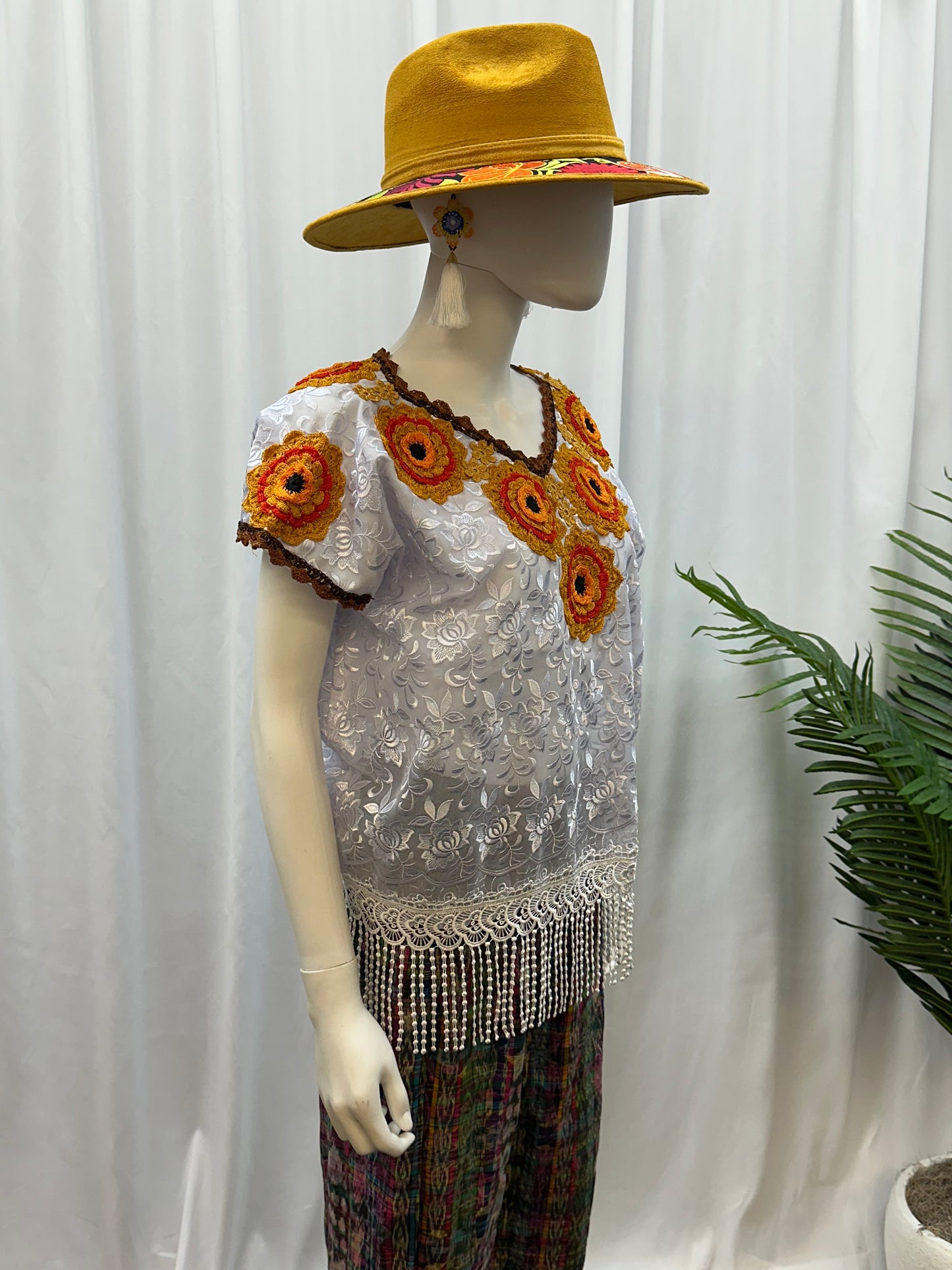Guatemalan Fringe Crochet Rose Huipil