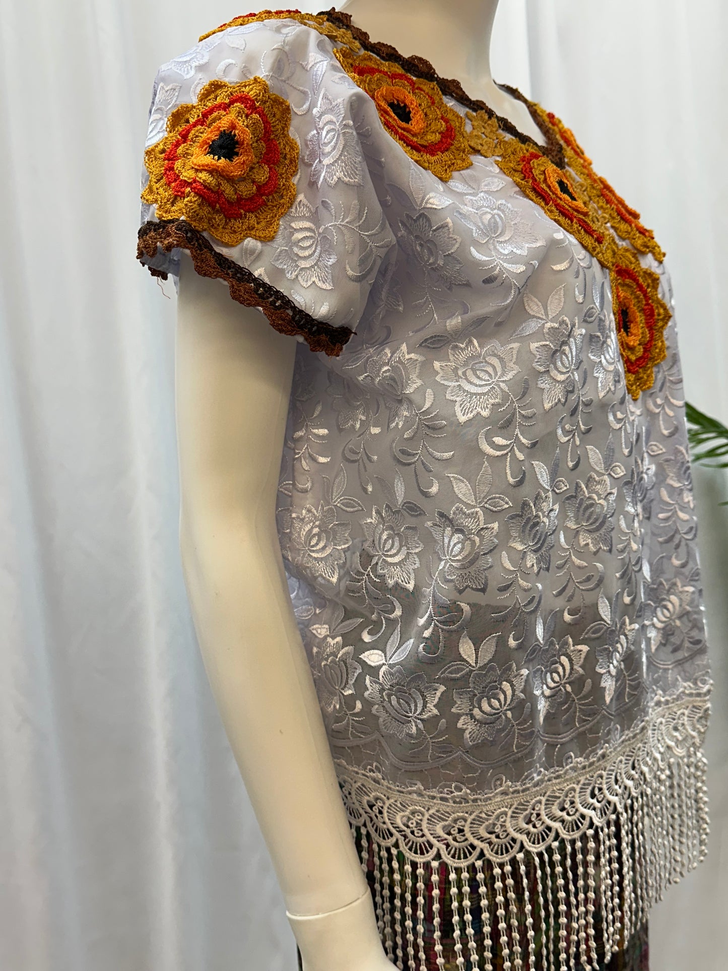 Guatemalan Fringe Crochet Rose Huipil