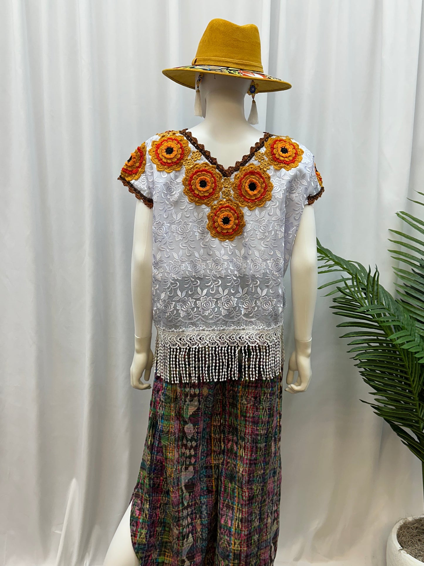 Guatemalan Fringe Crochet Rose Huipil