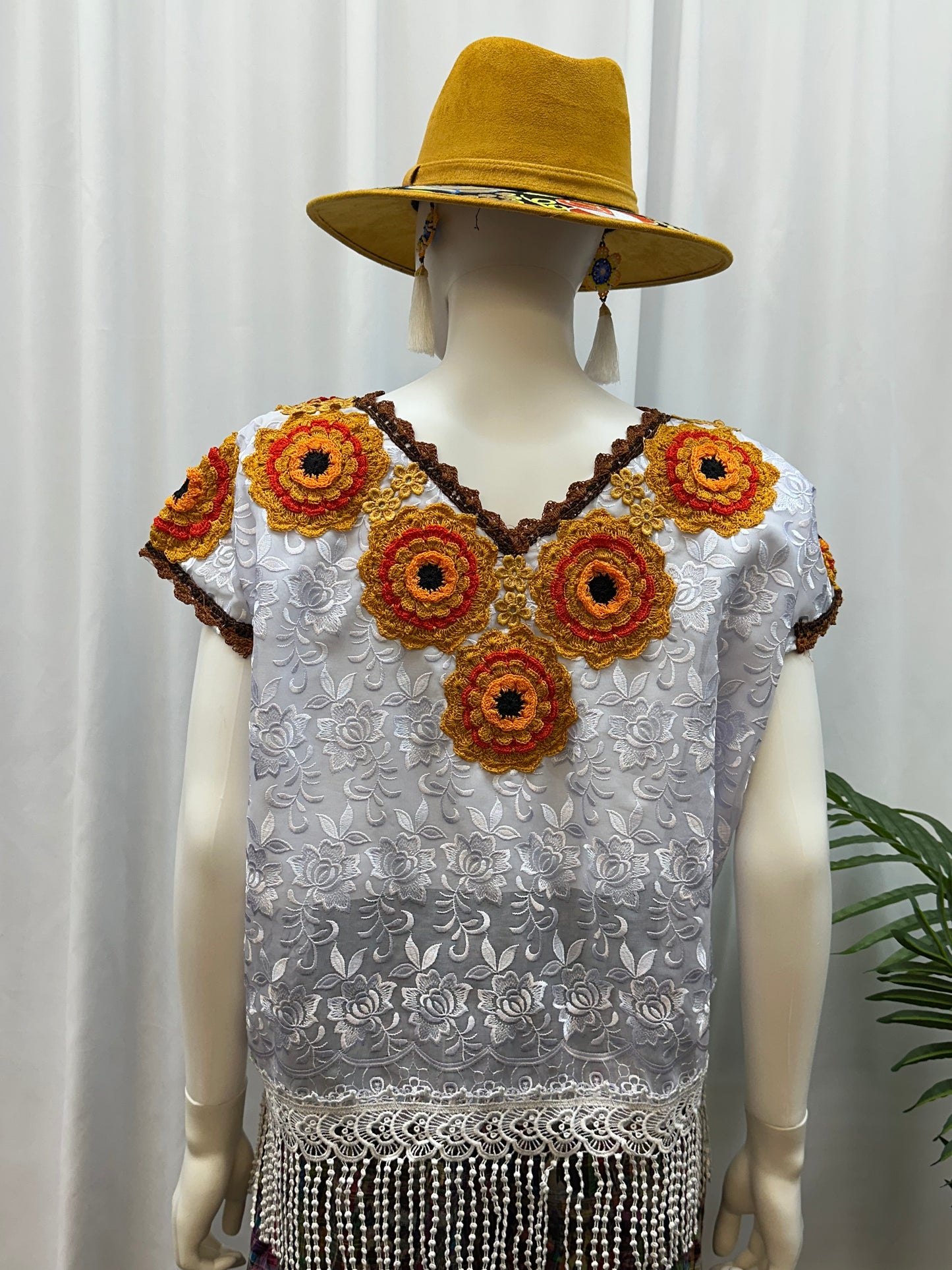 Guatemalan Fringe Crochet Rose Huipil