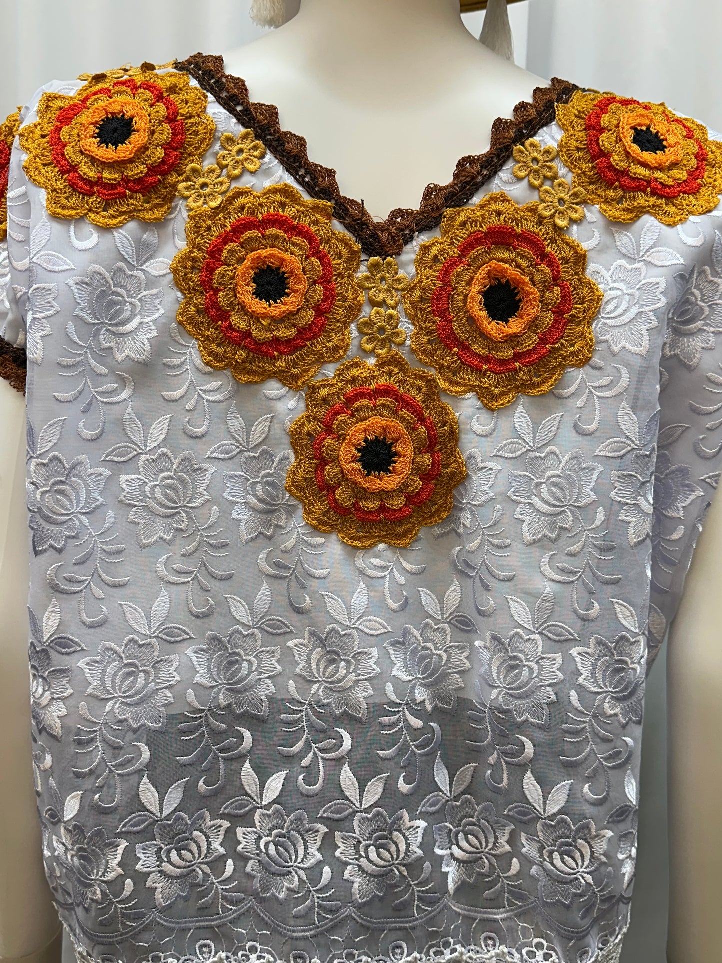 Guatemalan Fringe Crochet Rose Huipil