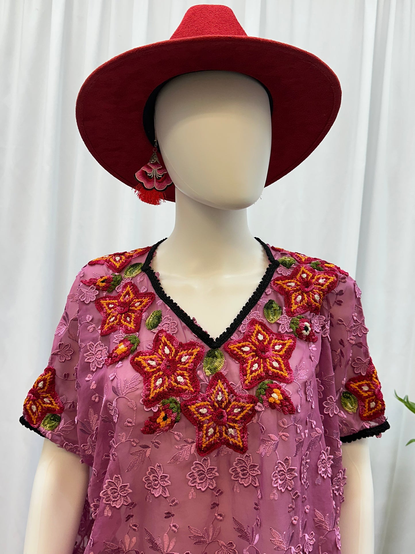 Guatemalan Fringe Crochet Floral Huipil