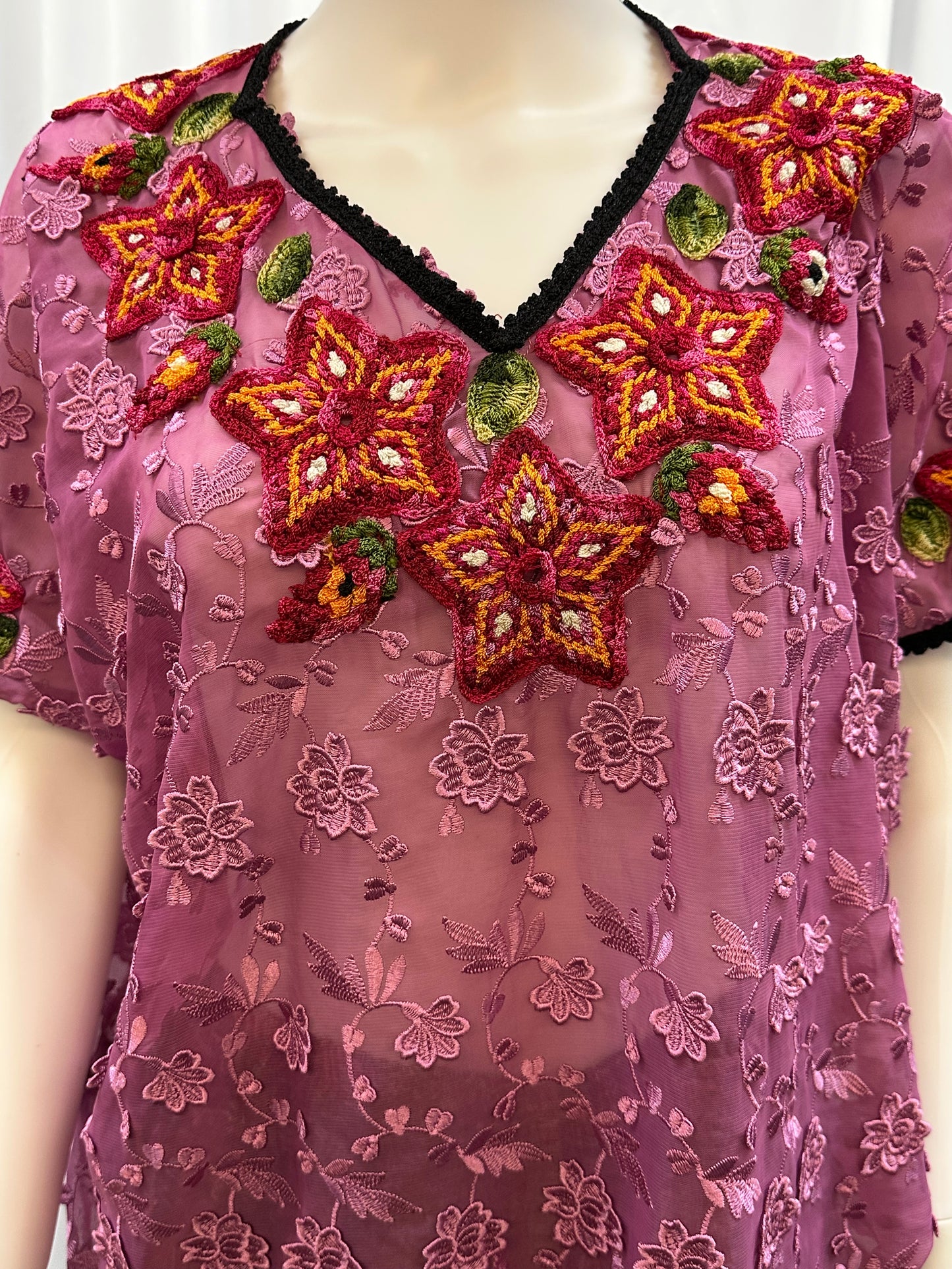 Guatemalan Fringe Crochet Floral Huipil