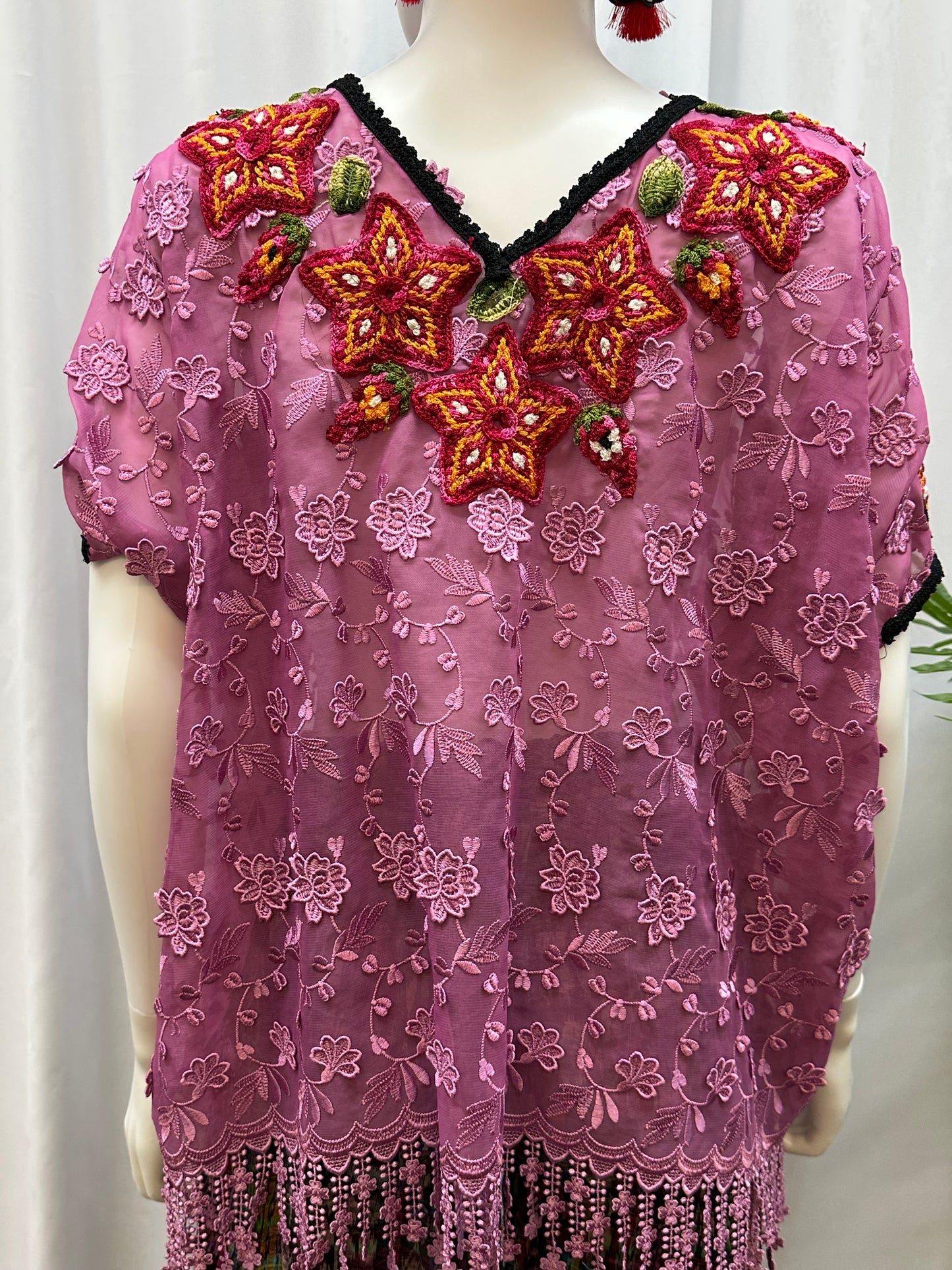 Guatemalan Fringe Crochet Floral Huipil