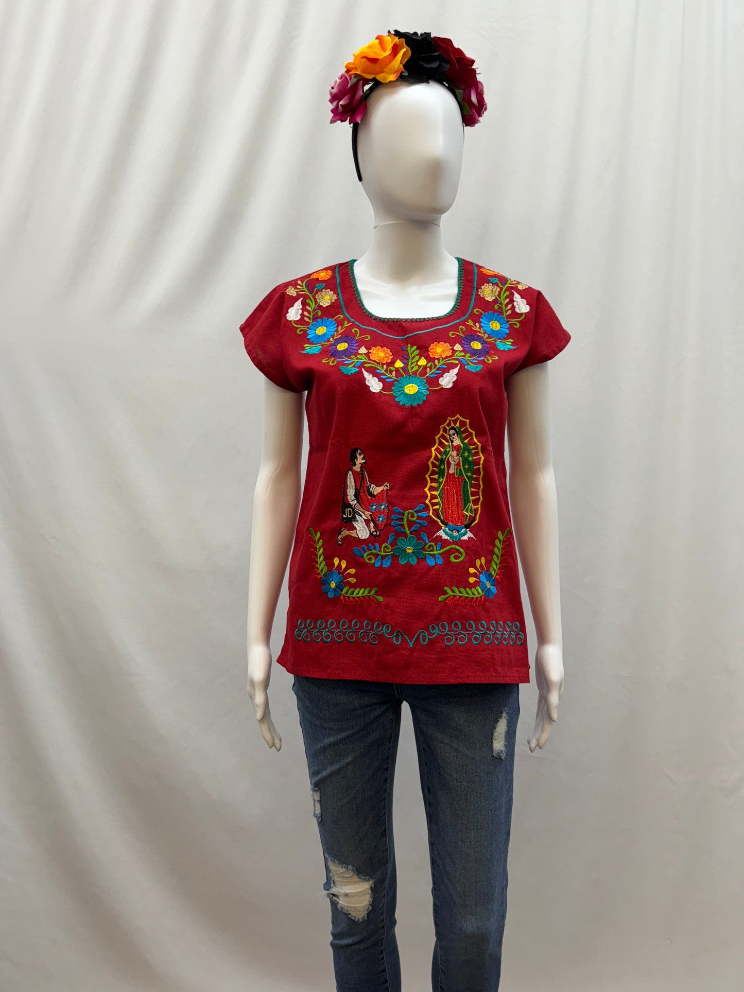 Women's Virgen de Guadalupe Embroidered Blouse