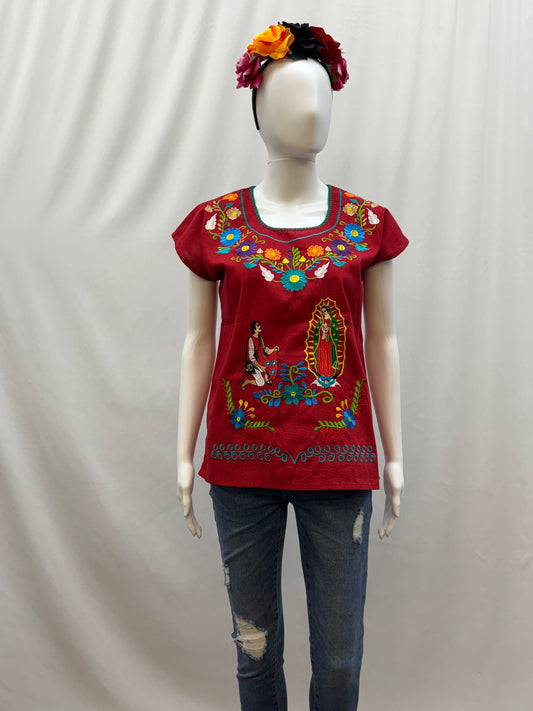 Girl's Virgen de Guadalupe Embroidered Blouse
