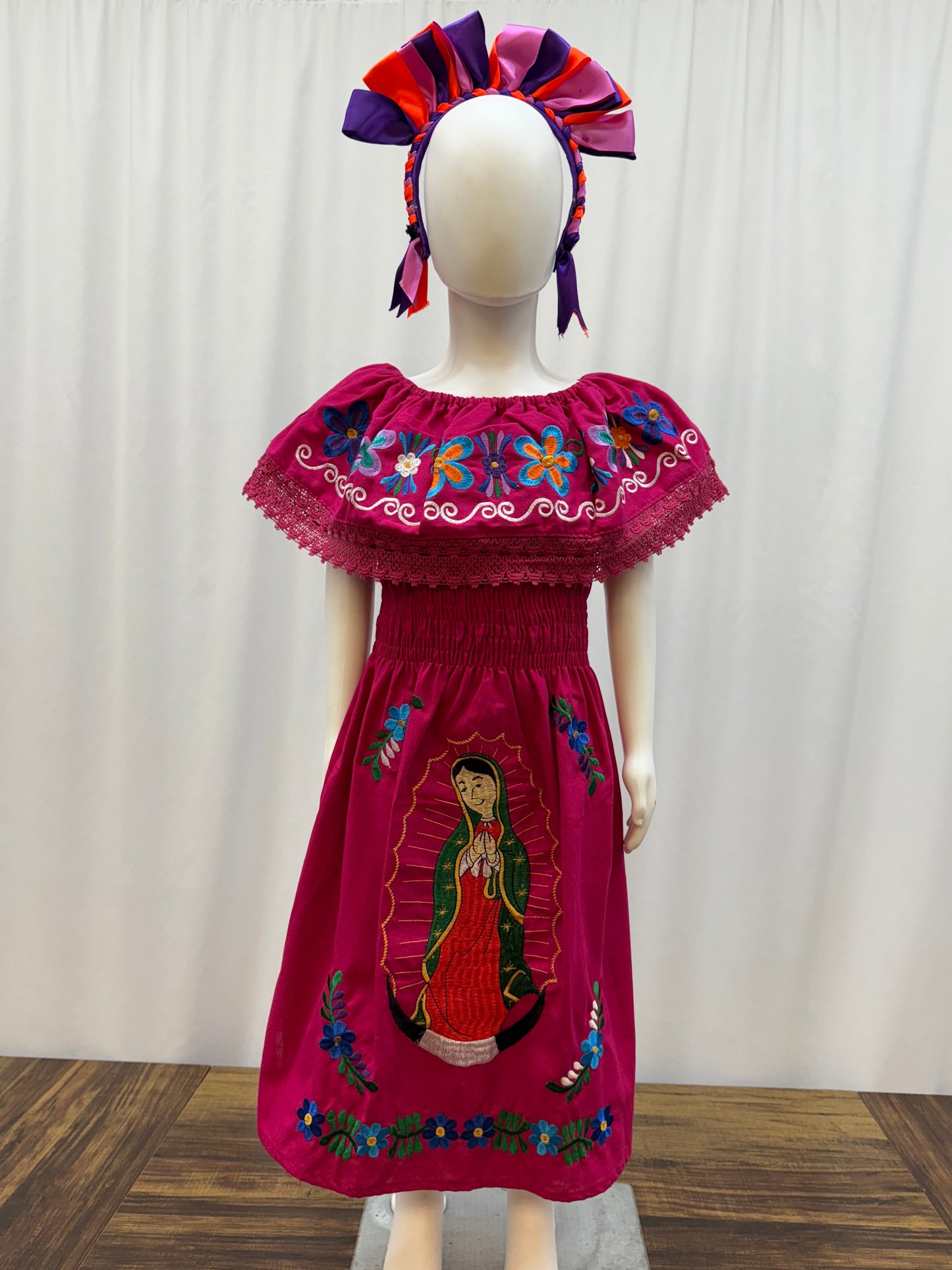 Girl's Mexican Virgen de Gudalupe Embroidered Dress