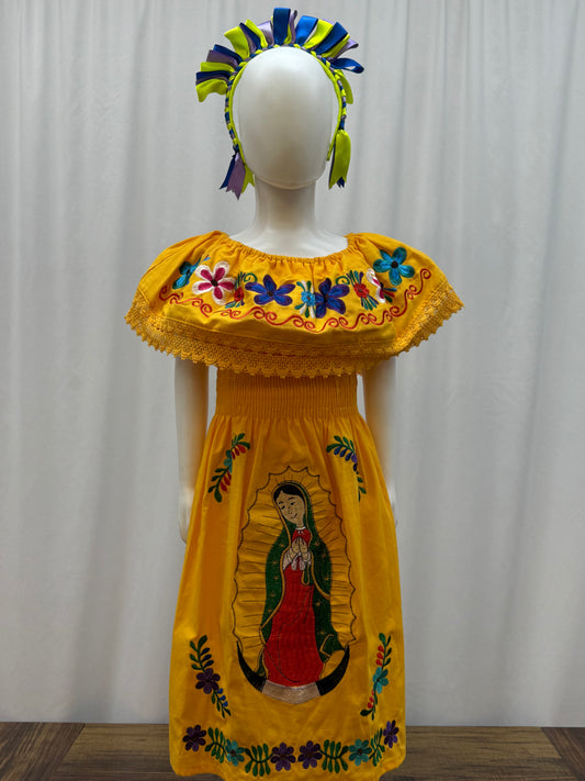 Girl's Virgen de Guadalupe Embroidered Dress