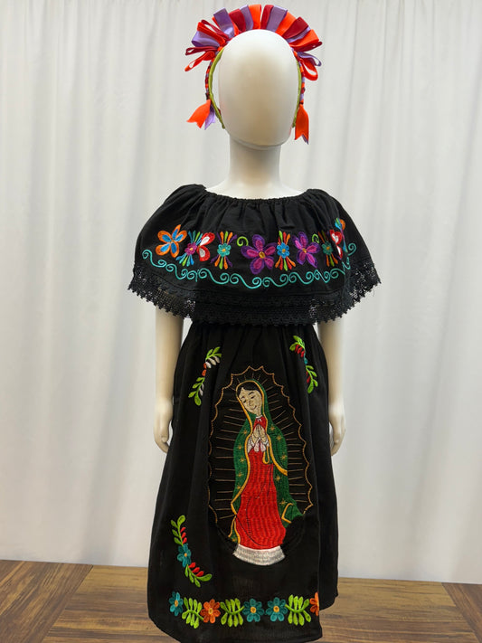 Girl's Virgen de Guadalupe Embroidered Dress