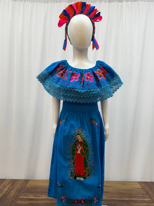 Girl's Virgen de Guadalupe Embroidered Dress