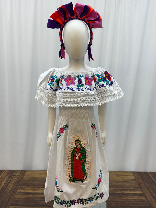 Girl's Virgen de Guadalupe Embroidered Dress