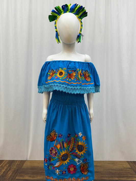 Girl's Sunflower Embroidered Dress