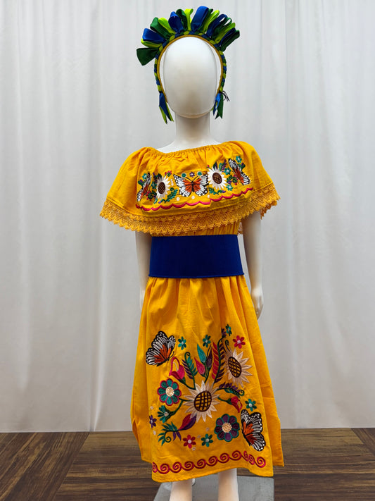 Girl's Sunflower Embroidered  Dress