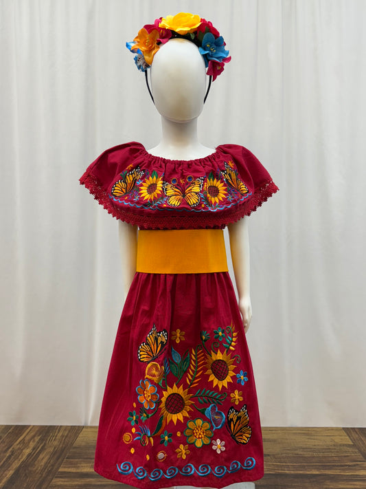 Girl's Sunflower Embroidered Dress