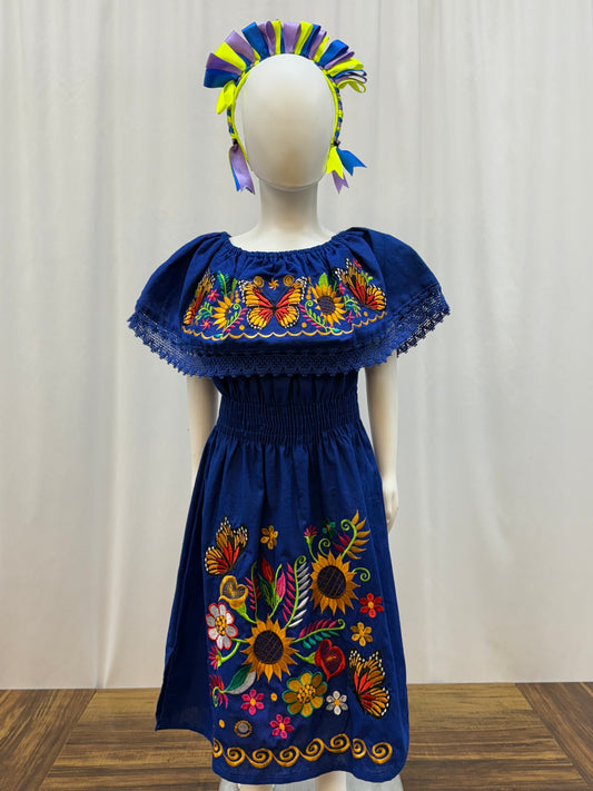 Girl's Sunflower Embroidered Dress