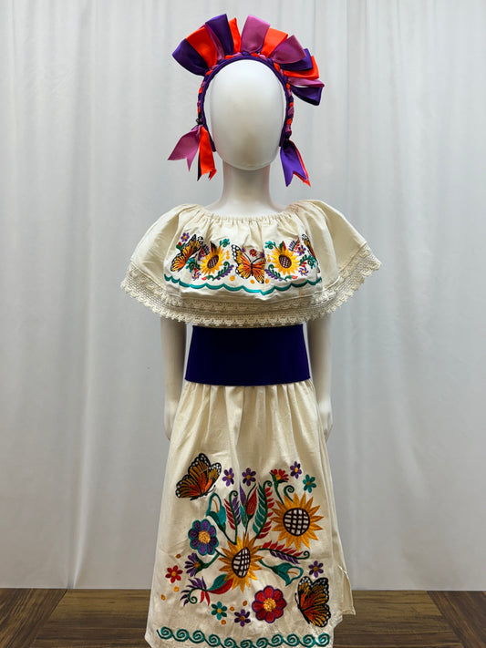 Girl's Sunflower Embroidered Dress