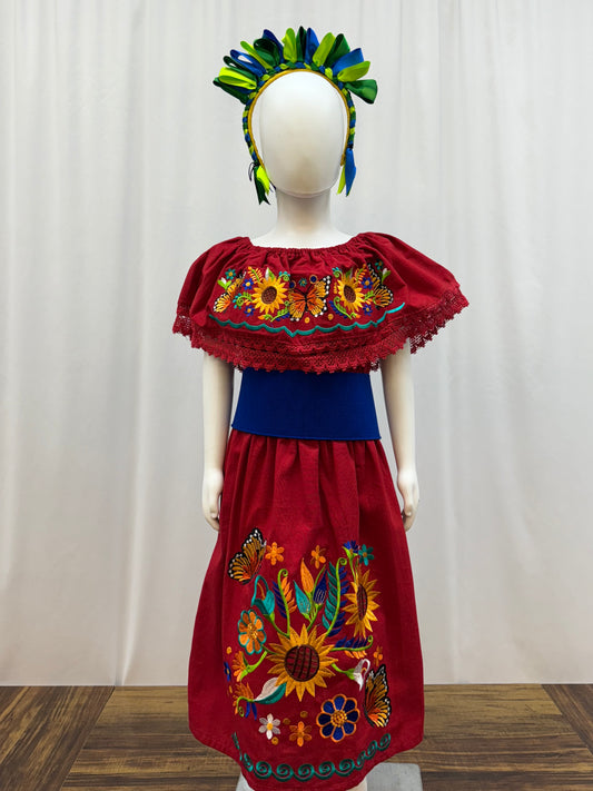 Girl's Sunflower Embroidered Dress