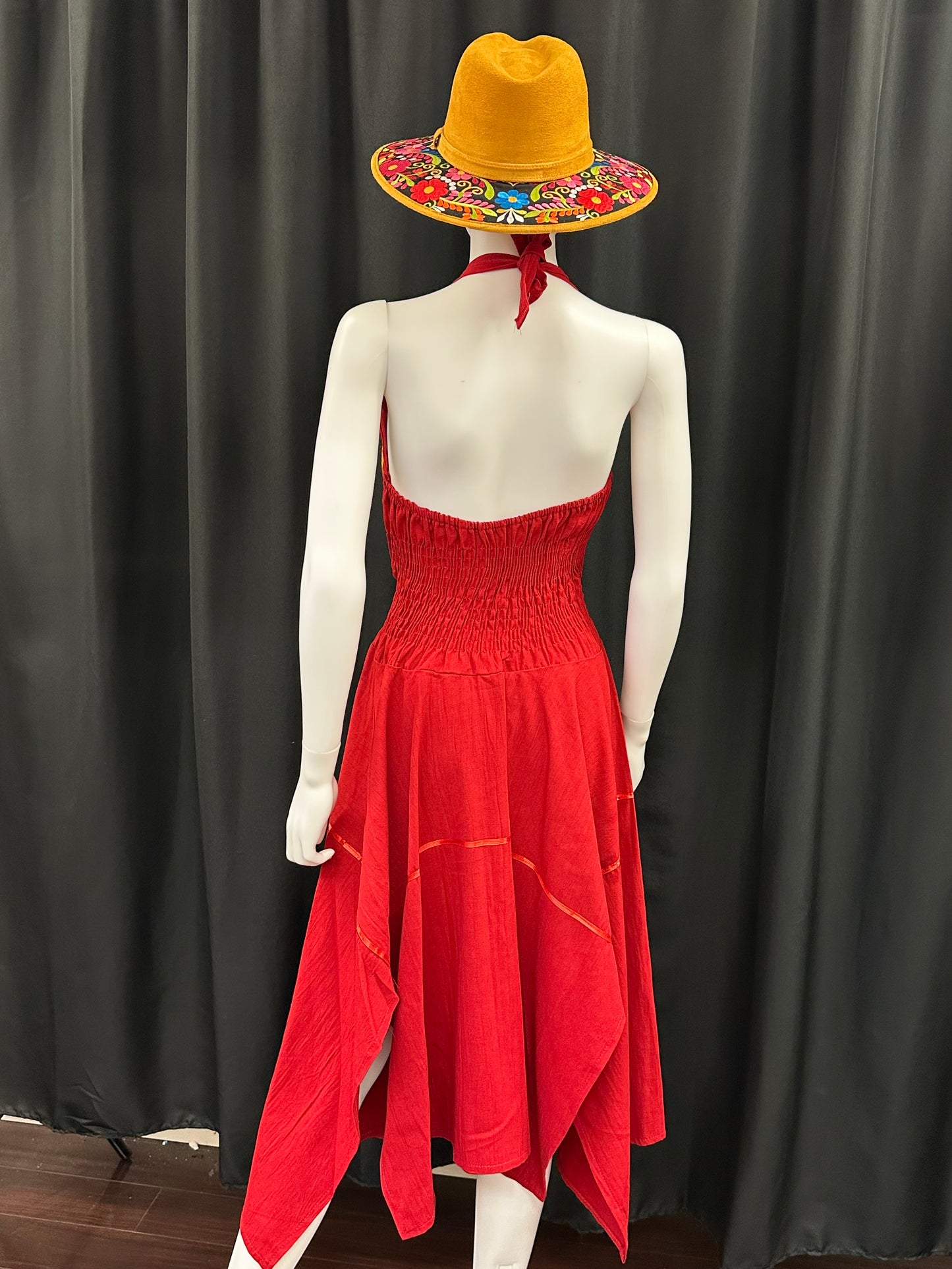 Women's Mexican Embroidered Sunflower High Low Halter Dress