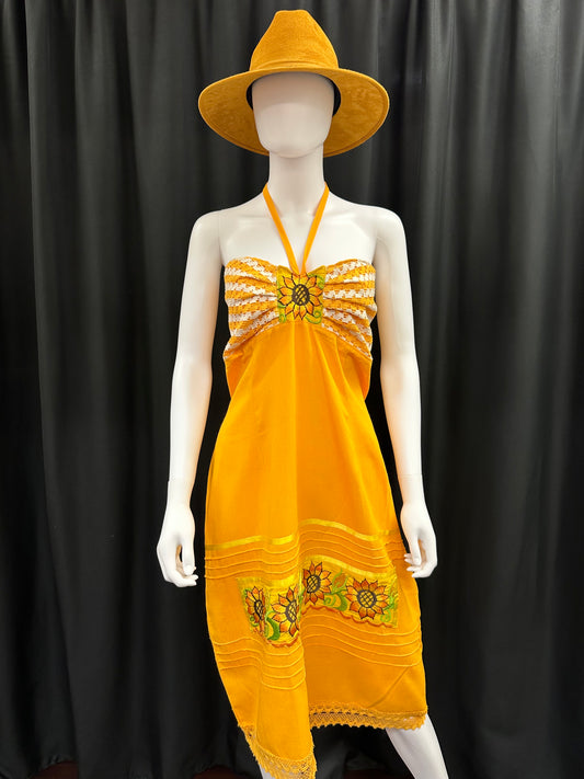 Women's Mexican Embroidered Sunflower Halter Dress