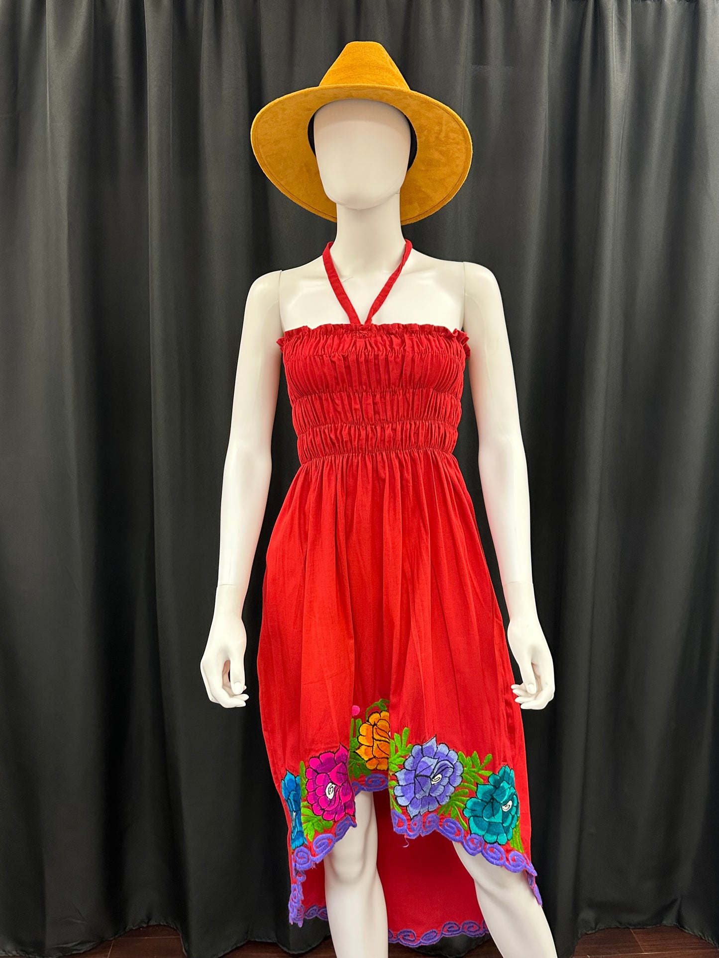 Women's Mexican Embroidered Asymmetrical Halter Dress