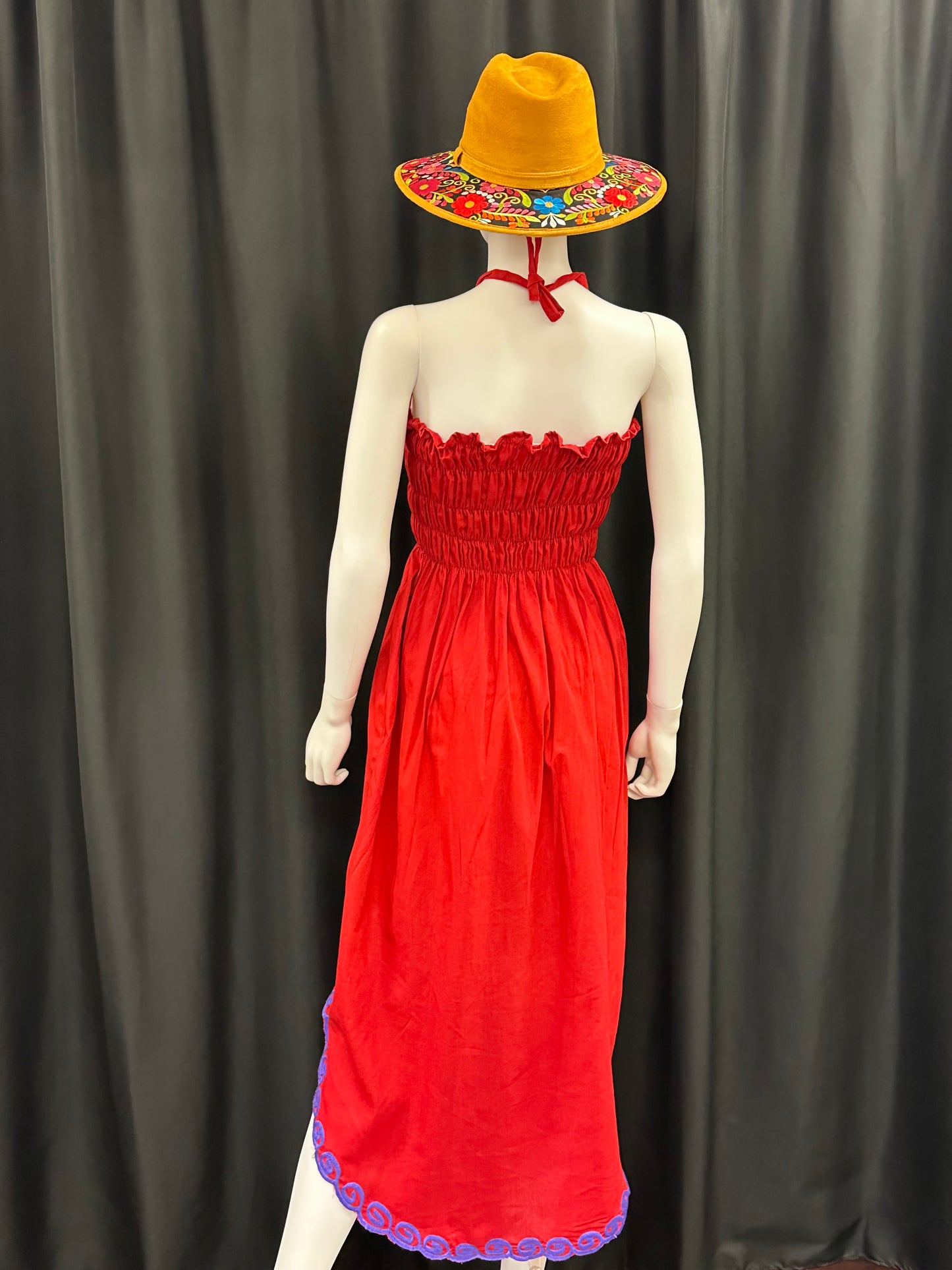 Women's Mexican Embroidered Asymmetrical Halter Dress