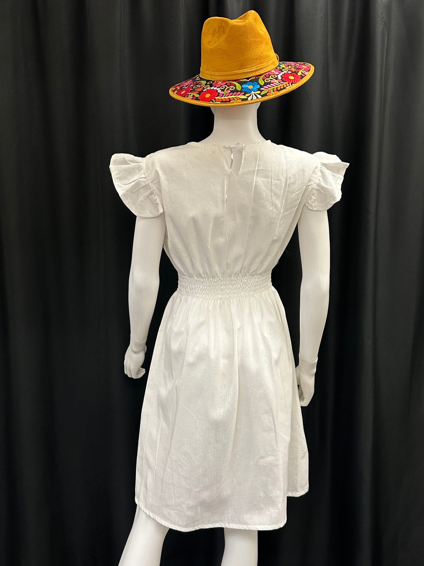 Women's Mexican Embroidered Sunflower Short Sleeve Dress