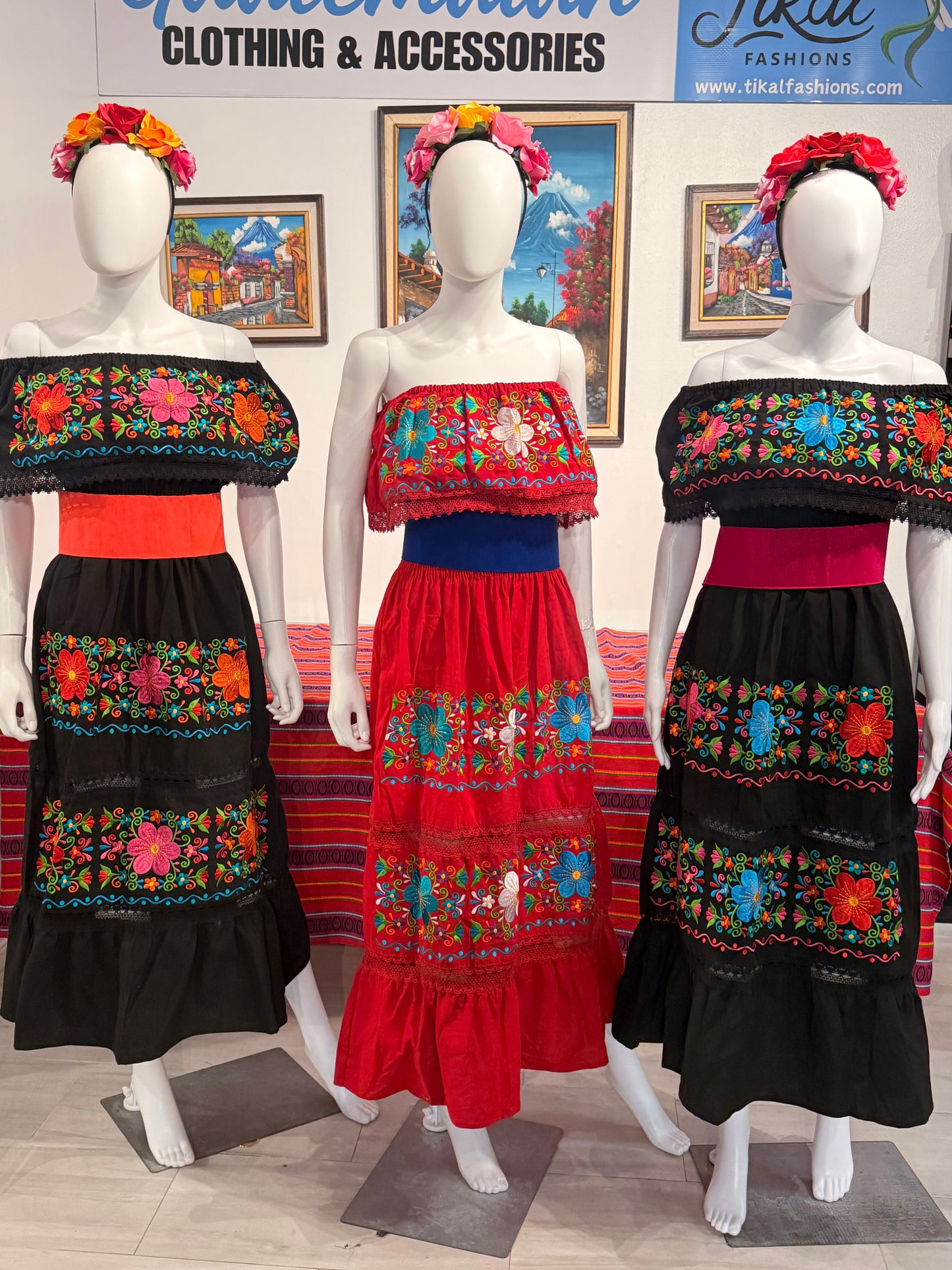Women's Mexican Off the Shoulder Floral Embroidered Dress