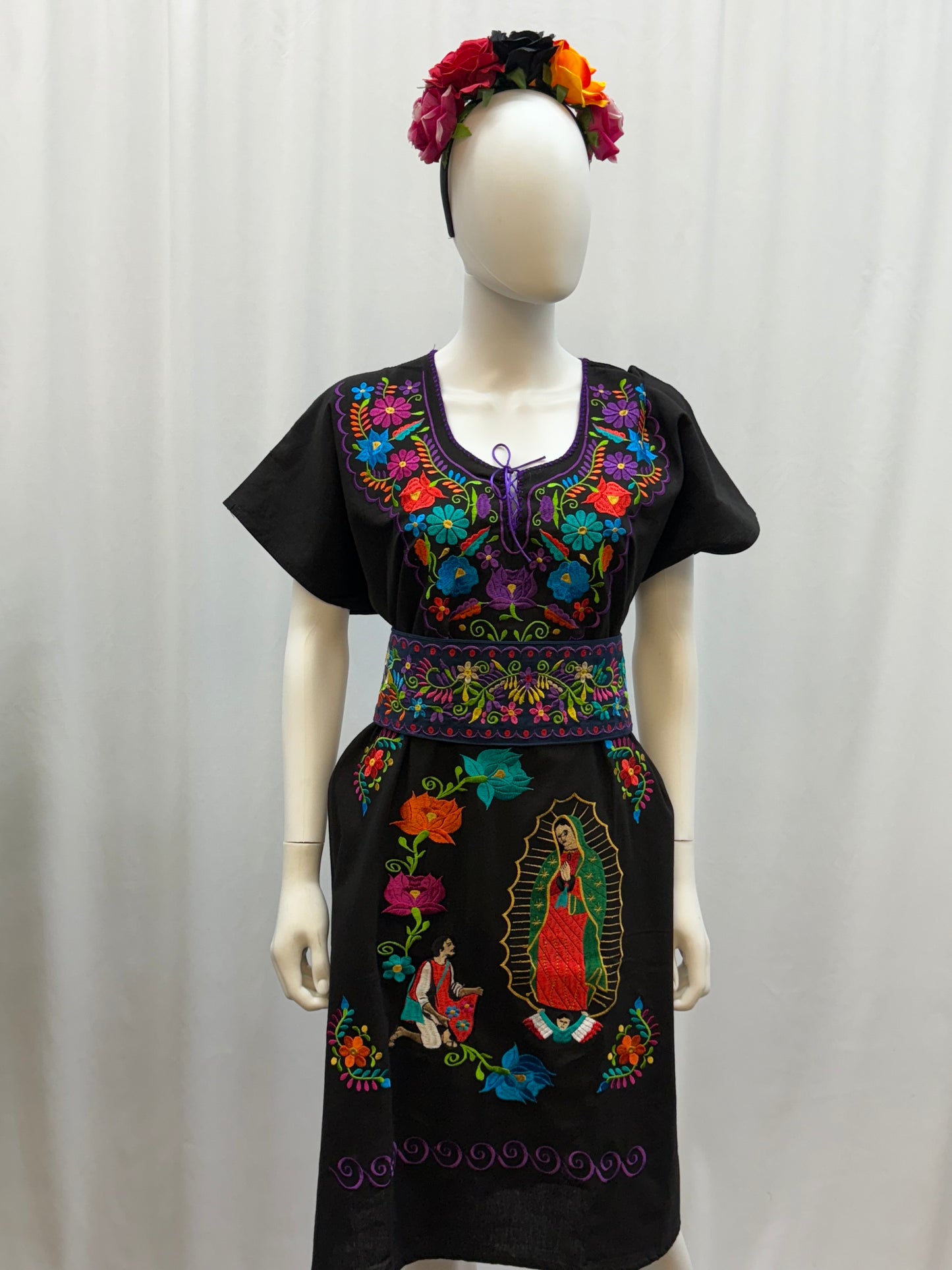 Women's Mexican Virgen de Guadalupe Embroidered Dress