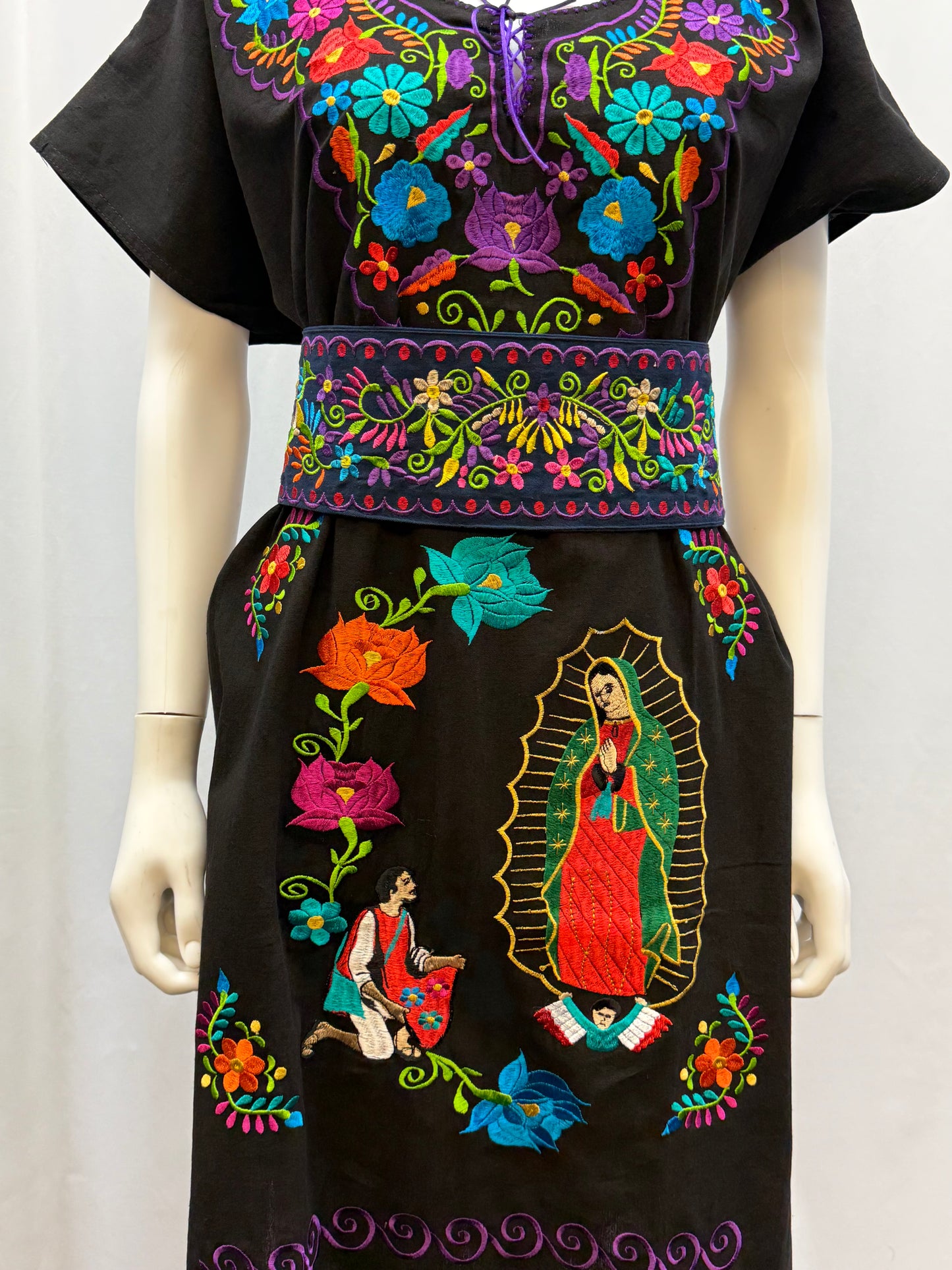 Women's Mexican Virgen de Guadalupe Embroidered Dress