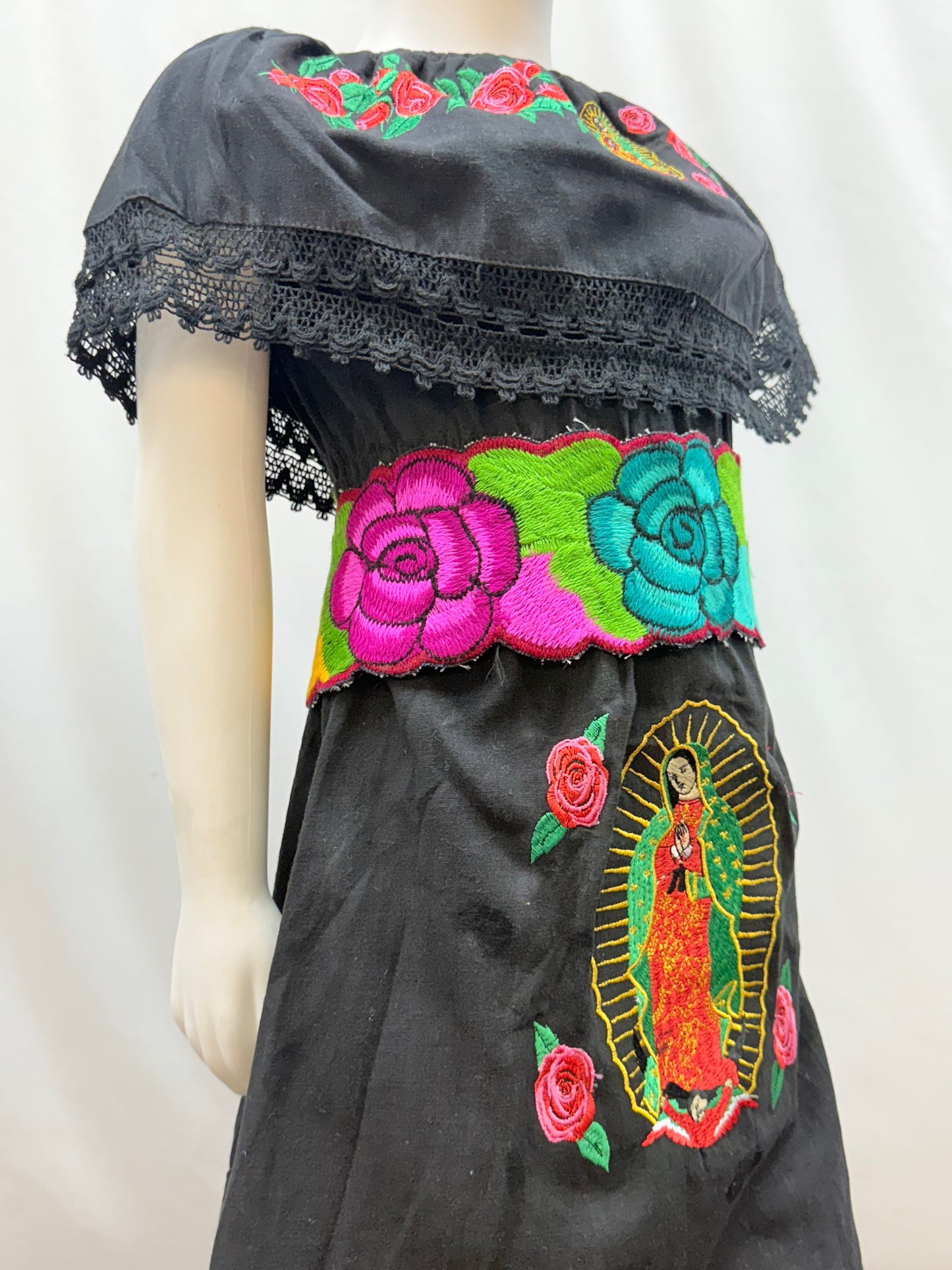 Girl's Virgen de Guadalupe Embroidered Dress with Belt
