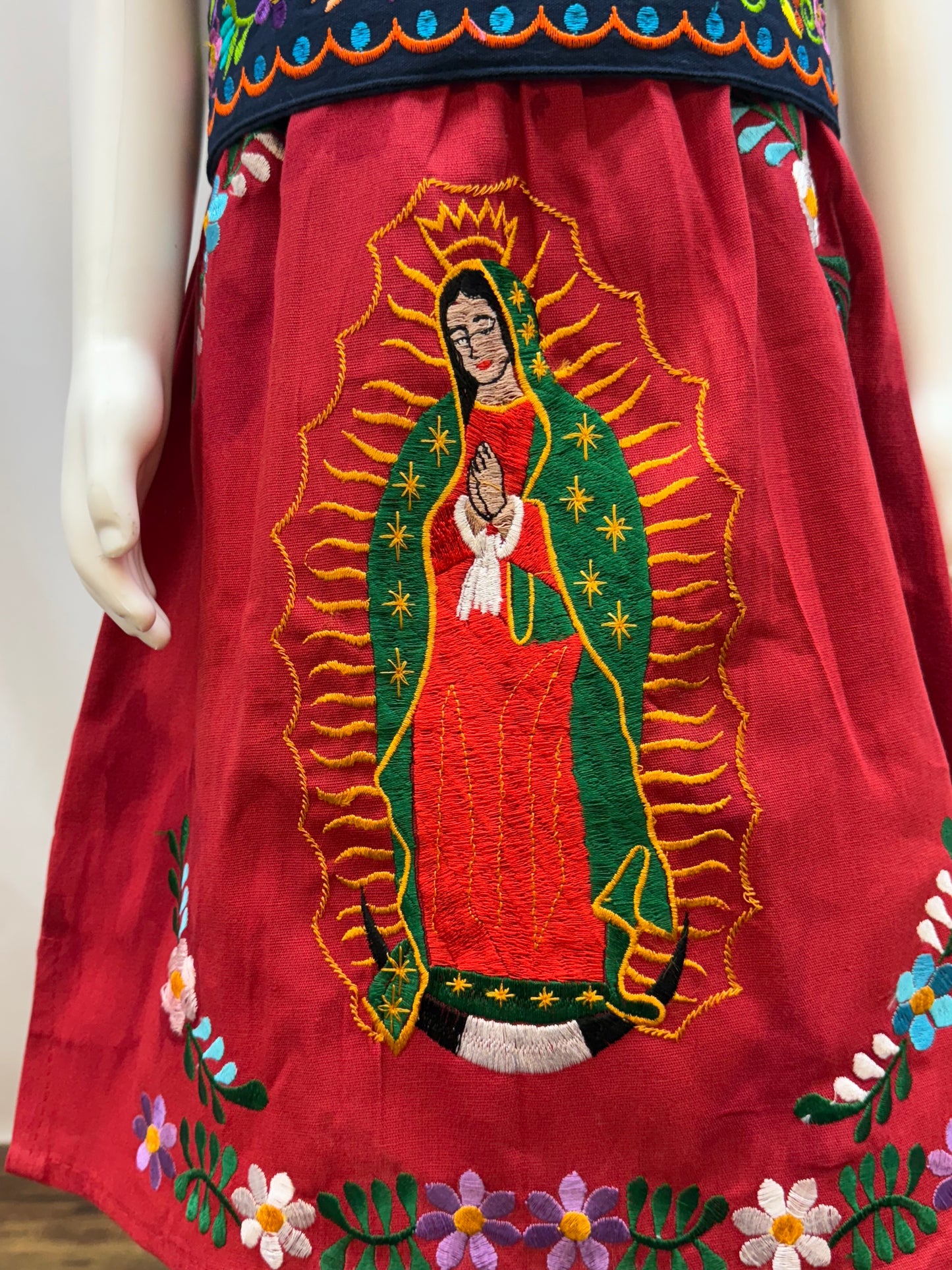 Girl's Virgen de Guadalupe Embroidered Dress with Belt