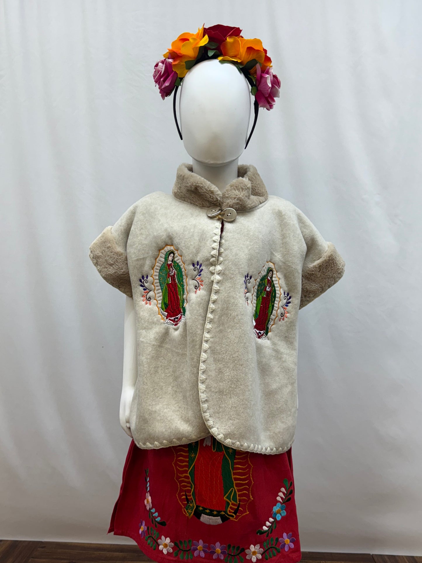Girl's Virgen de Guadalupe Embroidered Dress with Belt